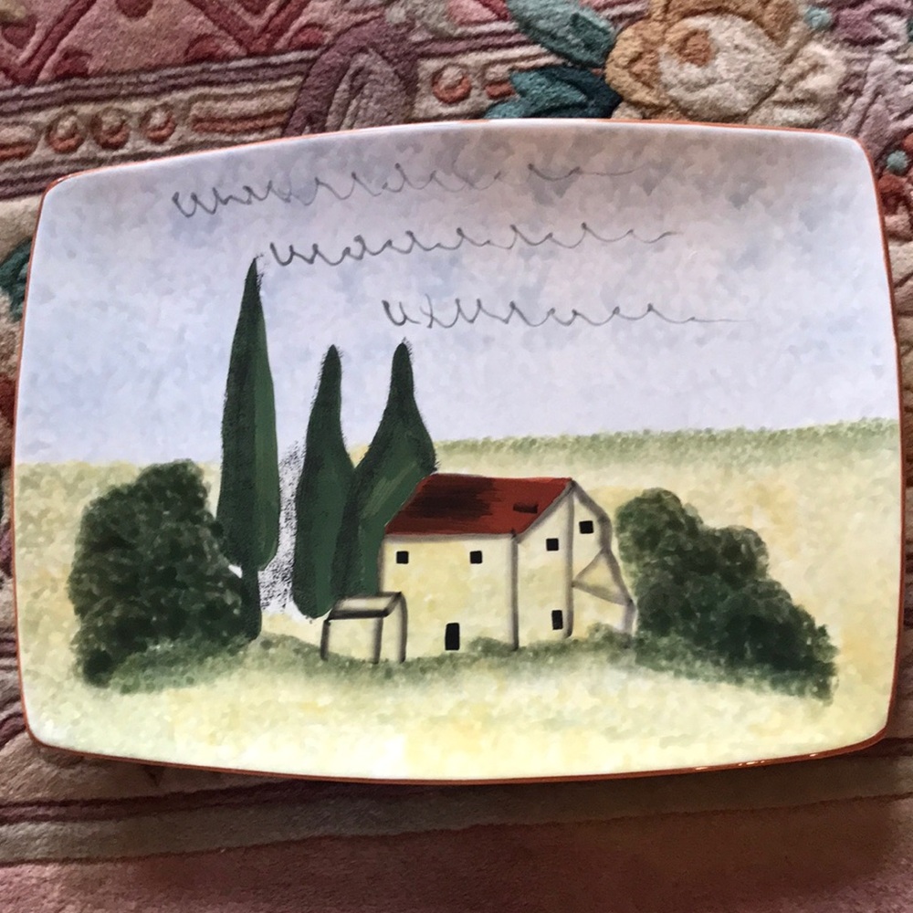 ND Hand-Painted Ceramic Platter with Scenic House Design